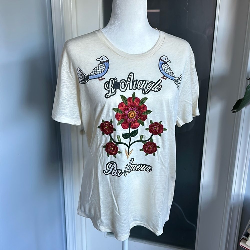 Gucci Women’s Linen Blind For Love Embroidered Patch Tee